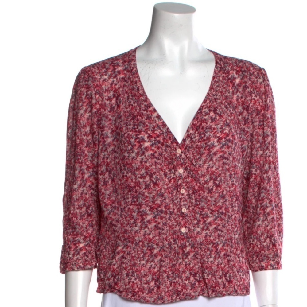 Ba&sh Beautiful Red Button-Front Blouse Size Large (US 10) french girl style